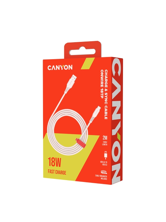 Slikon kabel Canyon OnWire USB A USB C, 18 W 60 W, 1.2 m, 2 m, organayzer bilan
