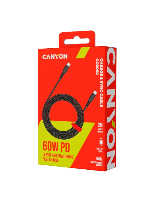 Slikon kabel Canyon OnWire USB A USB C, 18 W 60 W, 1.2 m, 2 m, organayzer bilan