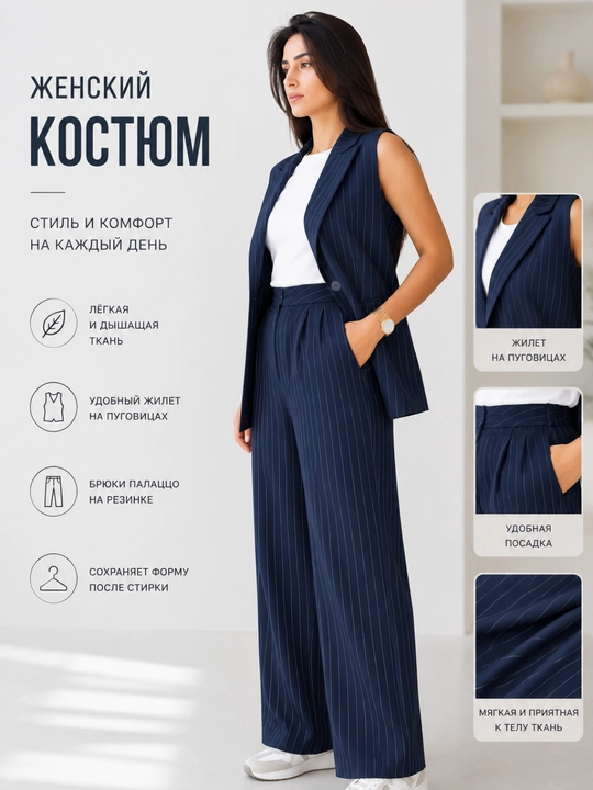 Ayollar uchun klassik 2 qismli kostyum, jilet va shim to'plami