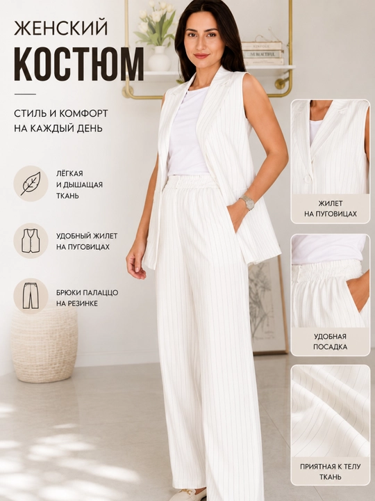 Ayollar uchun klassik 2 qismli kostyum, jilet va shim to'plami - 