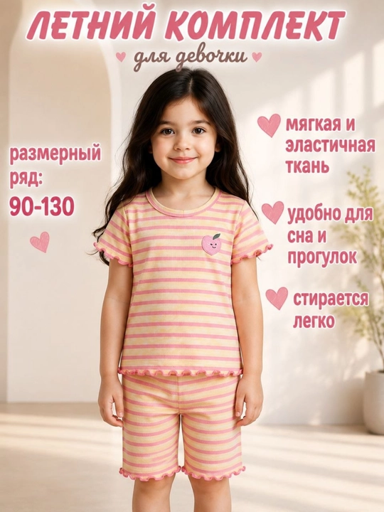 Пижама для девочек, футболка и шорты, детская одежда, домашний одежда, двойка - 