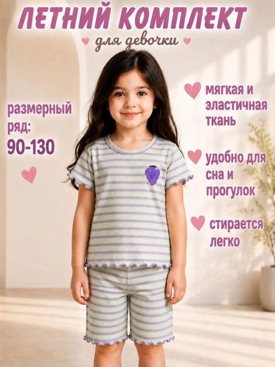 Пижама для девочек, футболка и шорты, детская одежда, домашний одежда, двойка - 