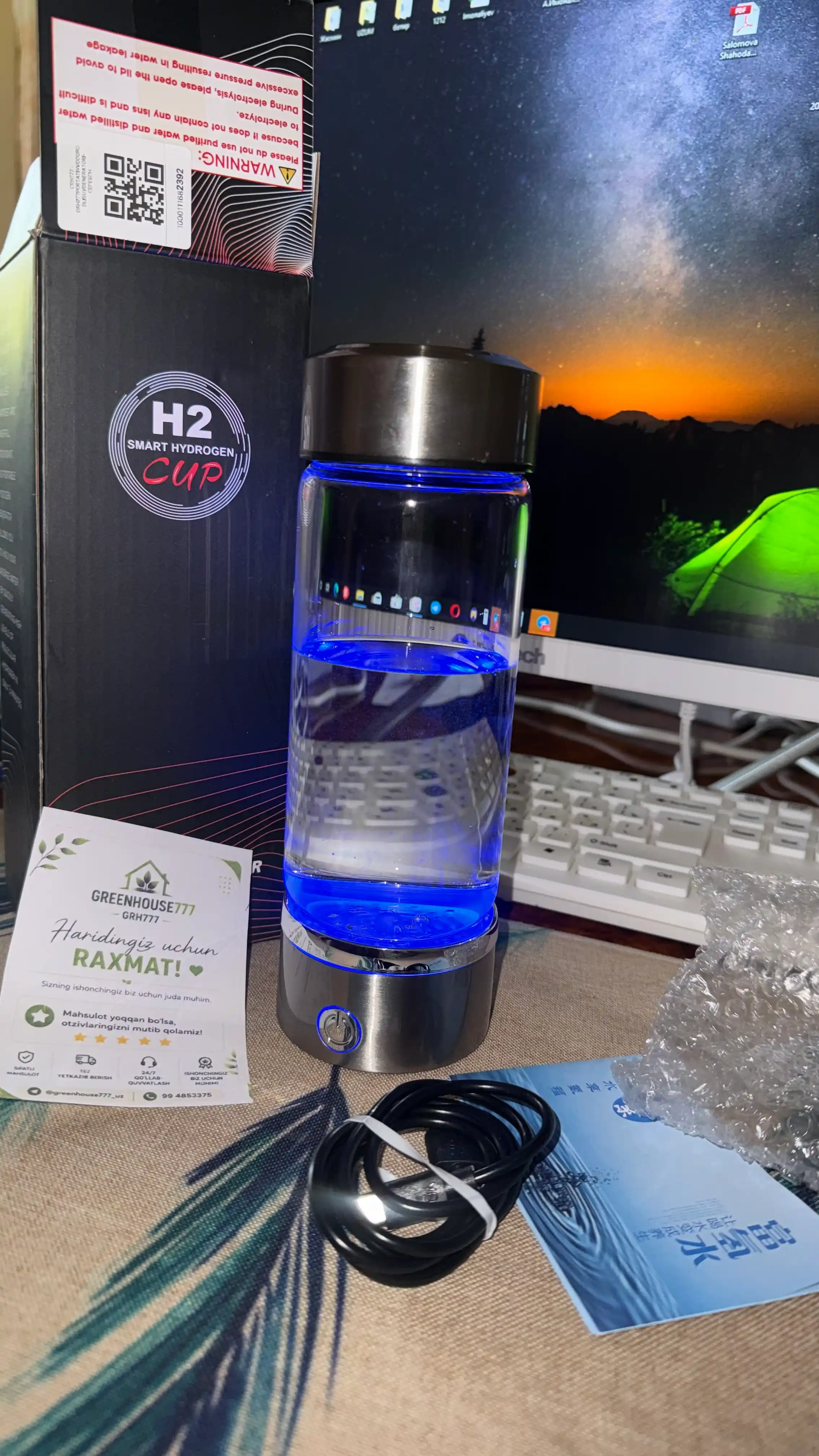 Vodorodli suv generatori 420 ml – Type-C zaryadli Hydrogen Water Bottle