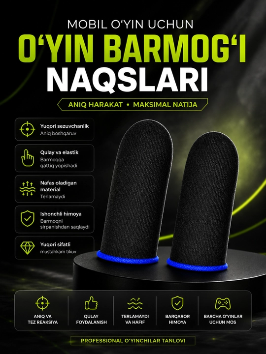 Mobil o'yin uchun sensor nakladkalar – pubg, free fire va cod uchun barmoq qopqoqlari - 