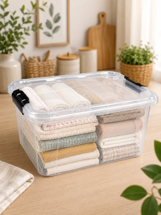 48×36×21 sm plastik saqlash qutisi qopqoqli, shaffof, qulflanadigan organizer
