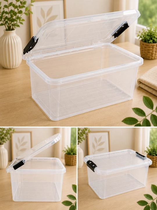 48×36×21 sm plastik saqlash qutisi qopqoqli, shaffof, qulflanadigan organizer