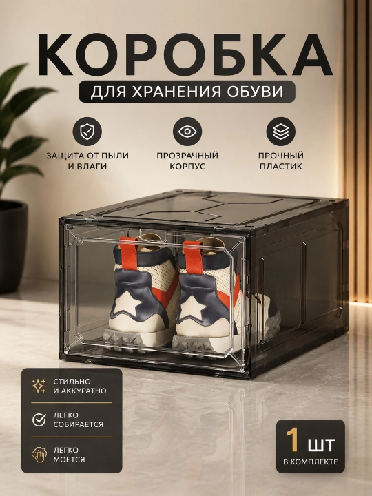 Коробка для хранения обуви прозрачная, складной органайзер для обуви