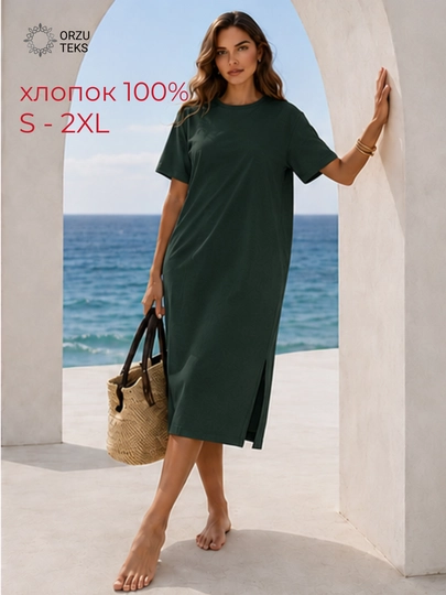 Ayollar ko‘ylagi, kundalik, uzun, midi, keng, 100% paxta, ORZU-TEKS