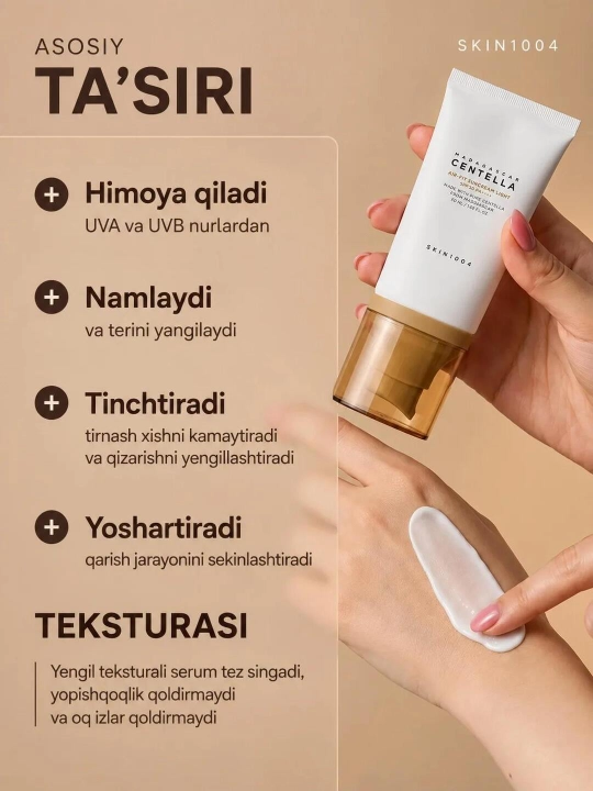 Yuz uchun quyoshdan himoya qiluvchi krem-zaroSKIN1004 Madagascar Centella namlovchi, 50 ml