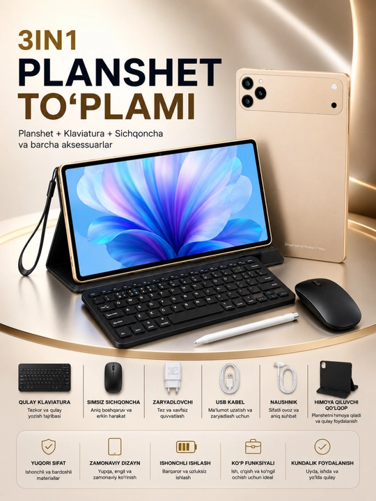 Planshet to‘plami Klaviatura, sichqoncha, stilus va g‘ilof To‘liq to‘plam - 