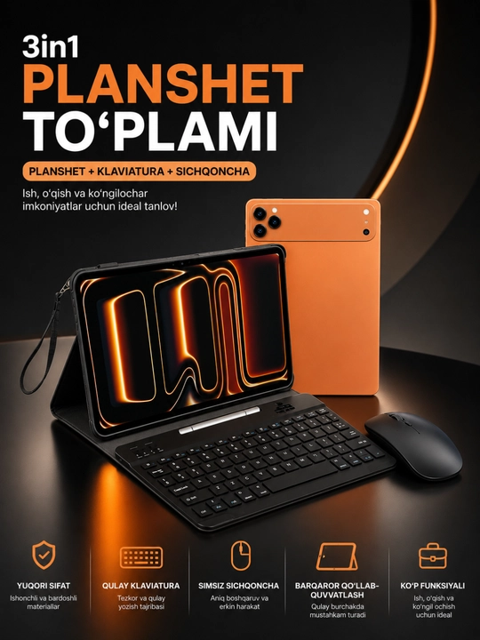 Planshet to‘plami Klaviatura, sichqoncha, stilus va g‘ilof To‘liq to‘plam - 