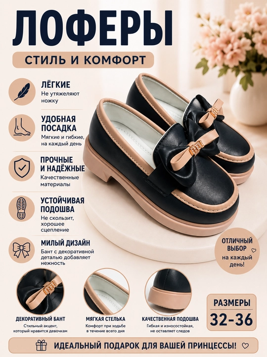 Школьные и повседневные туфли для девочек, с украшениями