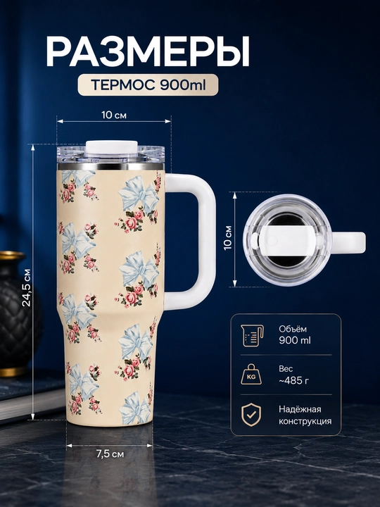 Термос 900 мл, термокружка, термос для воды, термос с трубочкой, термокружка, стакан