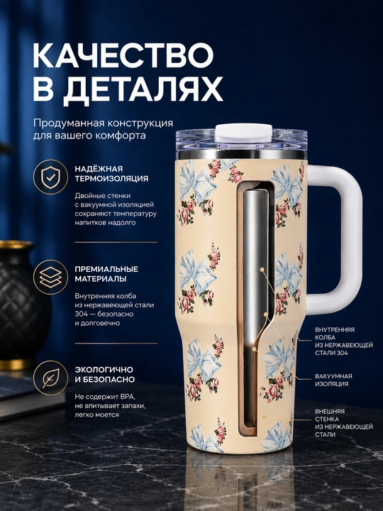 Термос 900 мл, термокружка, термос для воды, термос с трубочкой, термокружка, стакан