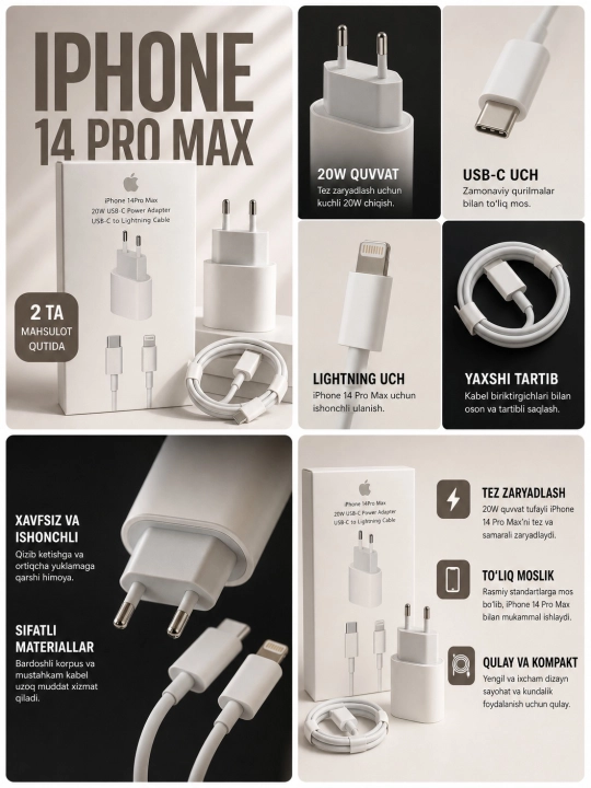 Комплект зарядки USB-C 20 Вт (Адаптер и кабель)