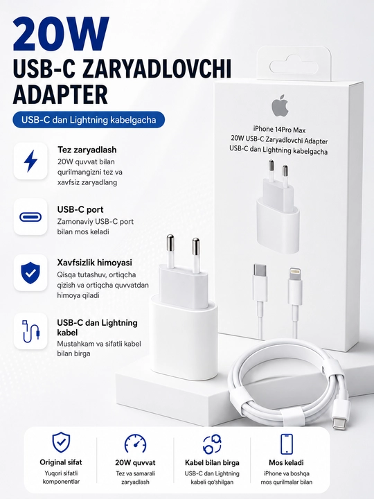 Комплект зарядки USB-C 20 Вт (Адаптер и кабель)