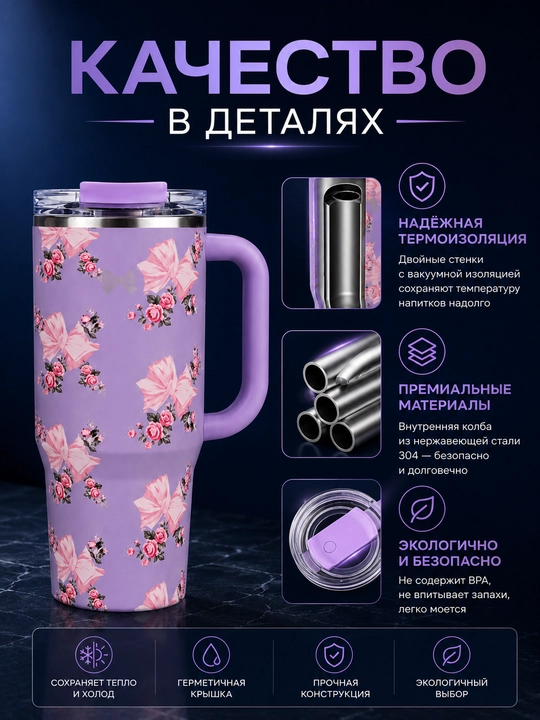 Термос 900 мл, термокружка, термос для воды, термос с трубочкой, термокружка, стакан