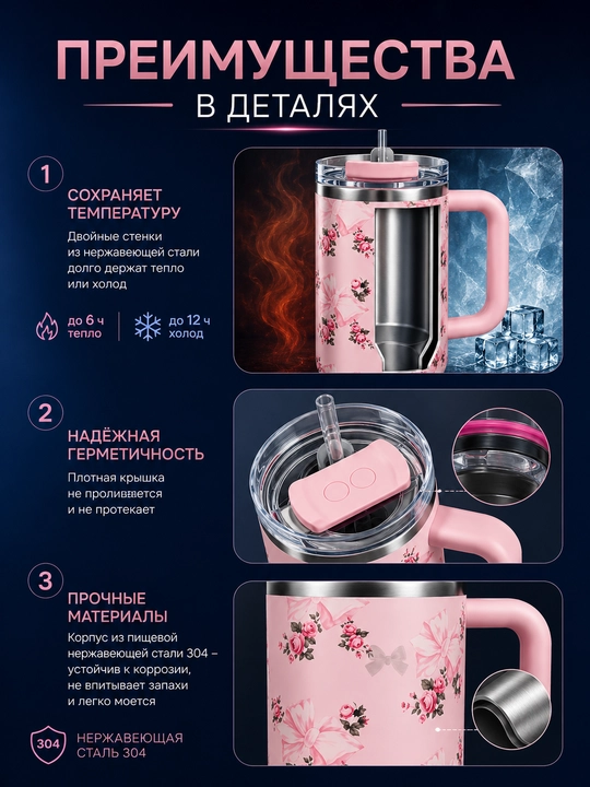 Термос 900 мл, термокружка, термос для воды, термос с трубочкой, термокружка, стакан