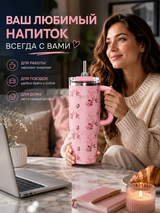Термос 900 мл, термокружка, термос для воды, термос с трубочкой, термокружка, стакан