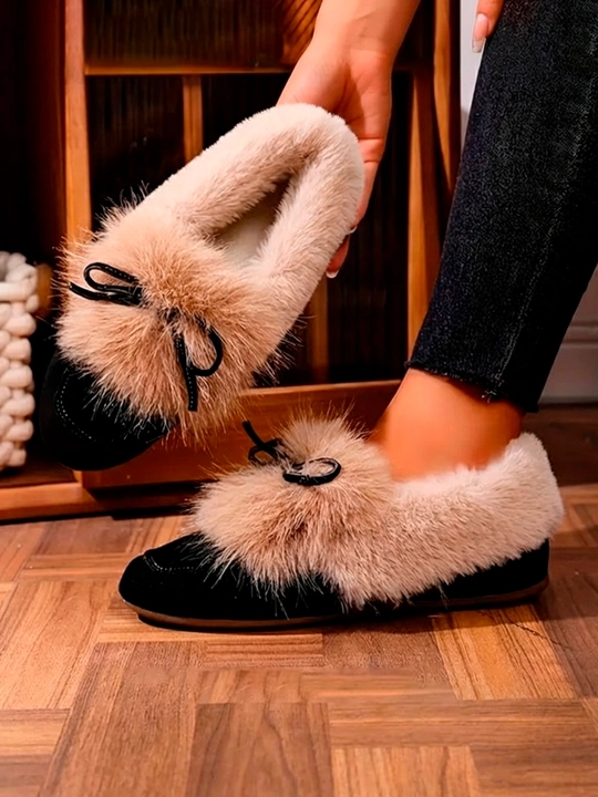 Ayollar uchun Rabbit uy mokasinlari plyush astar va bezakli bant bilan