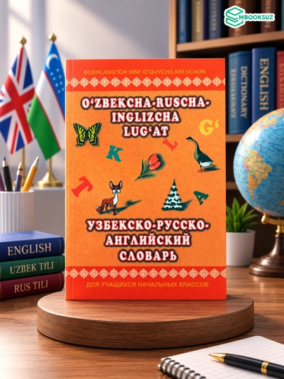 Узбекско-русско-английский словарь, c рисунками, для детей - 
