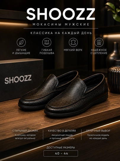Мужские мокасины из экокожи — SHOOZZ-EKOMOKAS-ЧЕРН-41