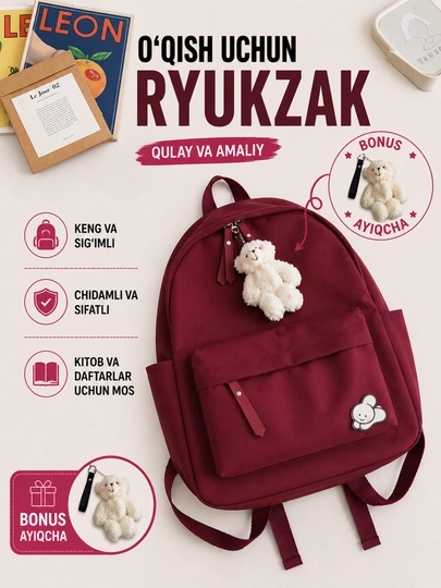 Qizlar va ayollar uchun ryukzak, maktab sumkalar qizlar uchun, papka qizlar uchun - 