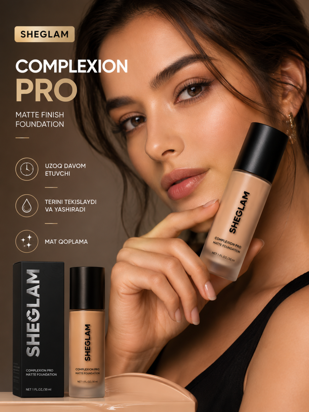 SHEGLAM tonal kremi, yuz terisi uchun makiyaj asosi, tabiiy xira tus, 35 ml - 