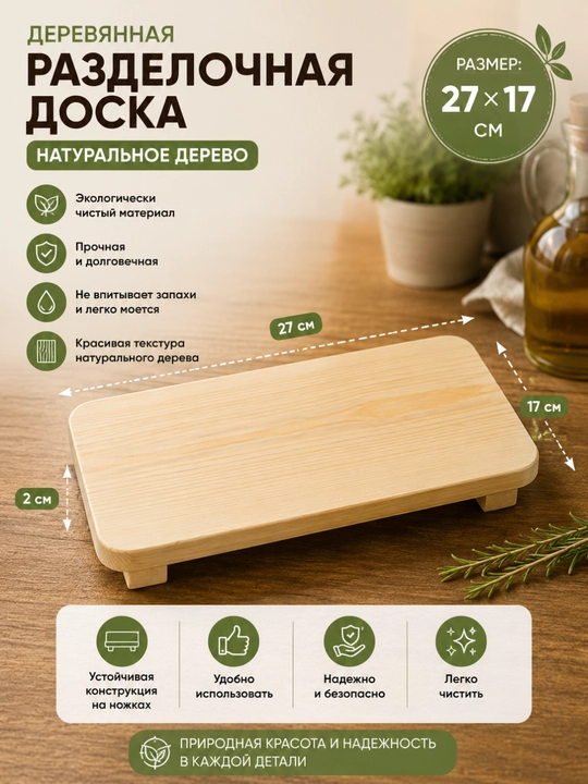 Круглая разделочная доска из натурального дерева для кухни прочная и удобная - 