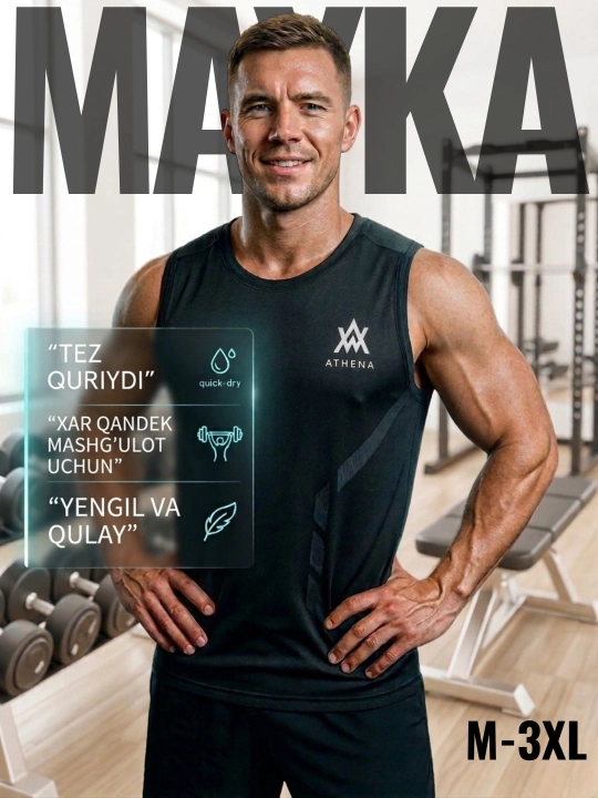 Erkaklar uchun sport maykasi, yengsiz, zal, fitnes va mashg‘ulotlar uchun, tez quriydigan