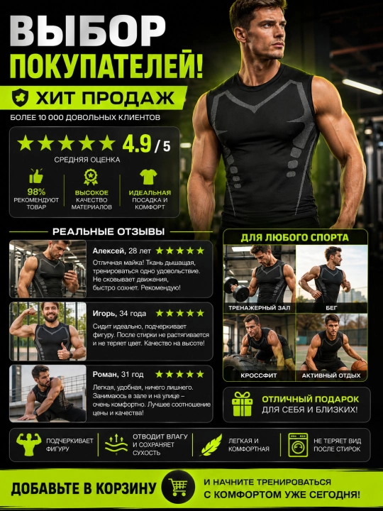 Erkaklar uchun sport maykasi, yengsiz, zal, fitnes va mashg‘ulotlar uchun, tez quriydigan