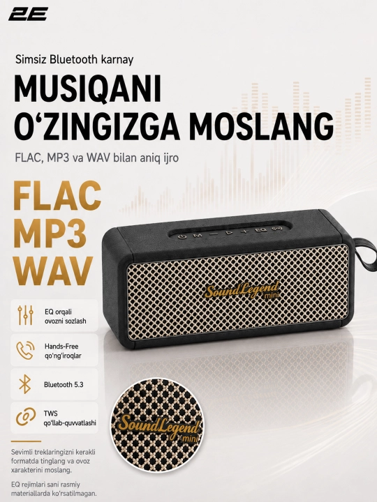 Portativ kolonkasi 2E SoundLegend Mini 40W, BT 5.3, TWS, IPX6, Power Bank, 3 xil rang