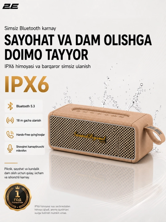 Portativ kolonkasi 2E SoundLegend Mini 40W, BT 5.3, TWS, IPX6, Power Bank, 3 xil rang