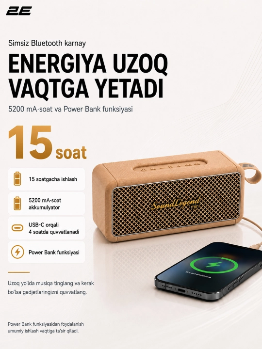 Portativ kolonkasi 2E SoundLegend Mini 40W, BT 5.3, TWS, IPX6, Power Bank, 3 xil rang
