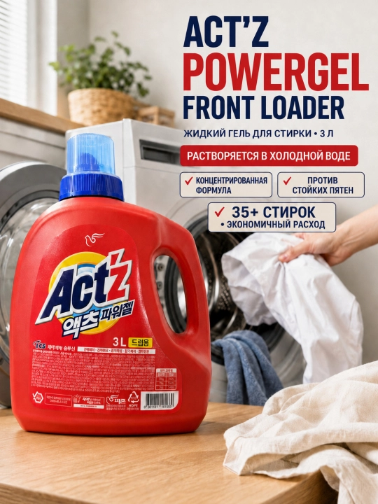 Act’z Power Gel 3 litr - kir yuvish uchun suyuq kukun