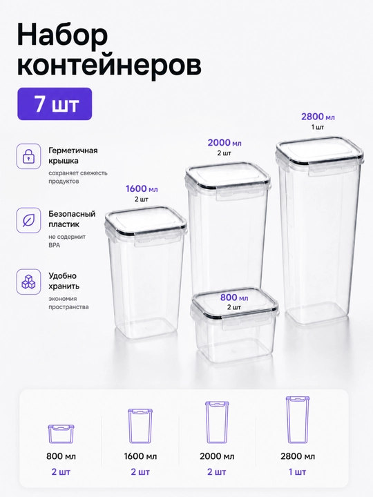 Контейнеры для хранения продуктов, герметичный набор для круп и сыпучих продуктов