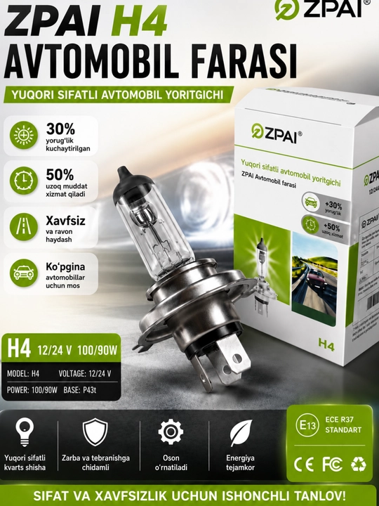 ZPAI H4 24v 100/90w galogen avtomobil lampalari - 