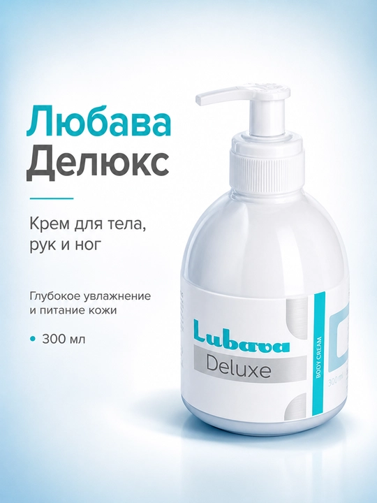 Крем для тела, рук, ног, увлажняющий, для упругости кожи, Любава Deluxe, 300 мл - 