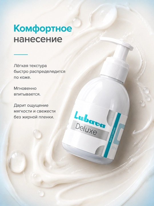 Крем для тела, рук, ног, увлажняющий, для упругости кожи, Любава Deluxe, 300 мл