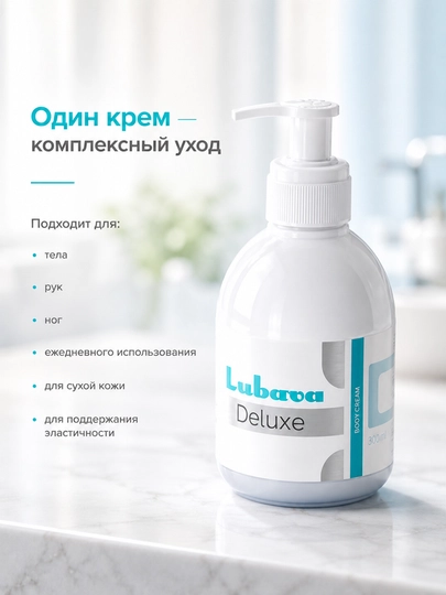 Крем для тела, рук, ног, увлажняющий, для упругости кожи, Любава Deluxe, 300 мл