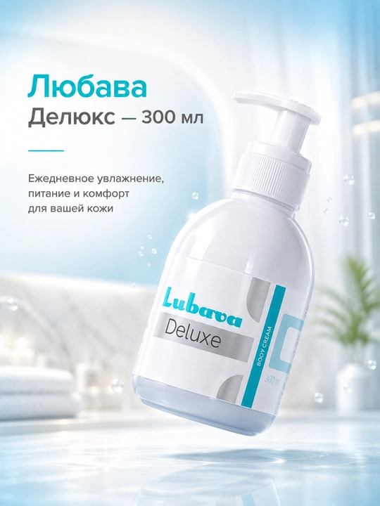 Крем для тела, рук, ног, увлажняющий, для упругости кожи, Любава Deluxe, 300 мл
