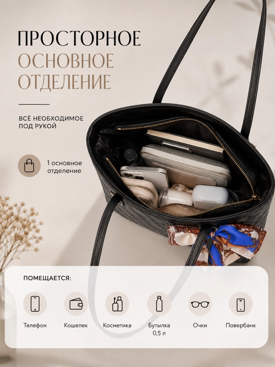 Сумка женская, шоппер на плечо, для работы и учебы, спортивная, А4, эко-кожа