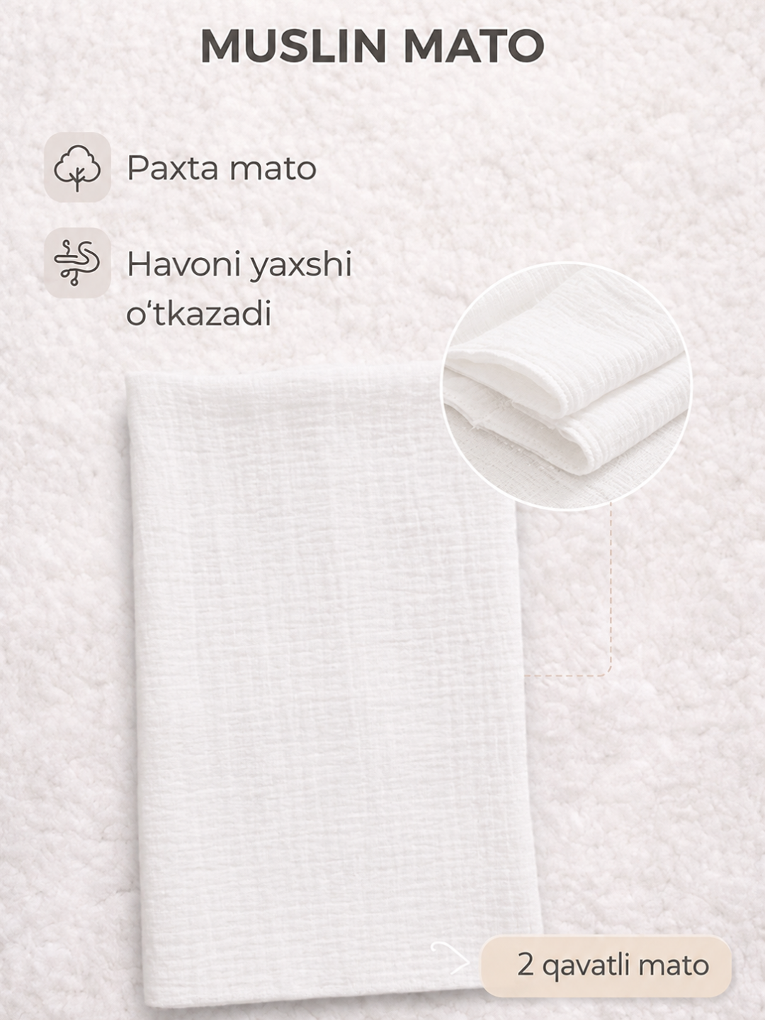 Chaqaloqlar uchun muslin adyol, sochiq va taglik, paxtali, 2 qavatli mato - 