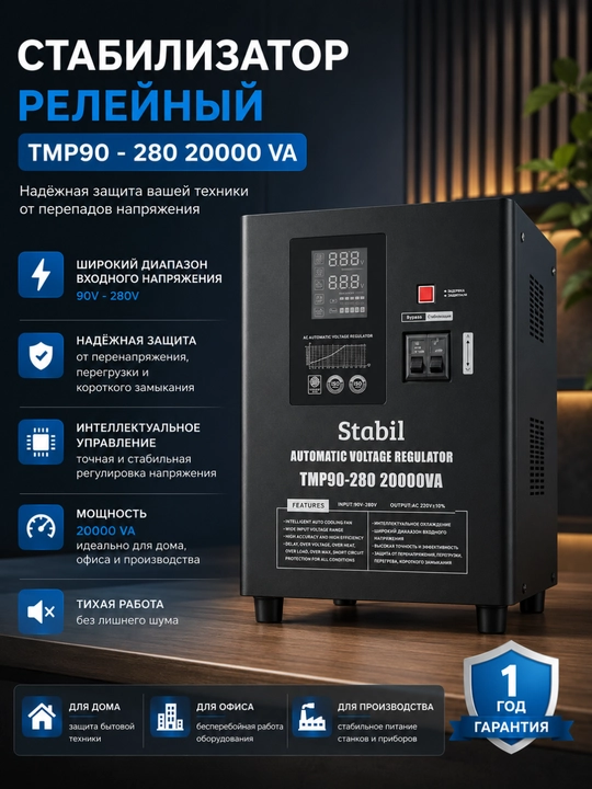 TMP releli kuchlanish stabilizatori, 1000–20000 VA, turli modellar - 