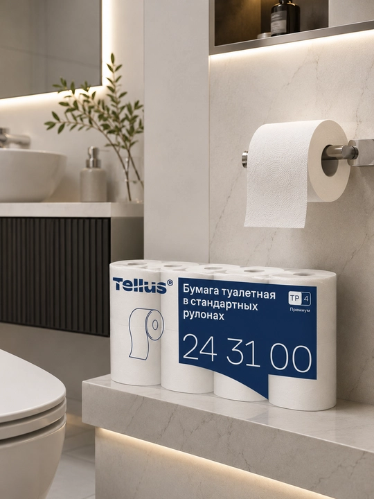 Туалетная бумага Tellus 24 31 00 Премиум, 8 рулонов, 3 слоя, 100% целлюлоза
