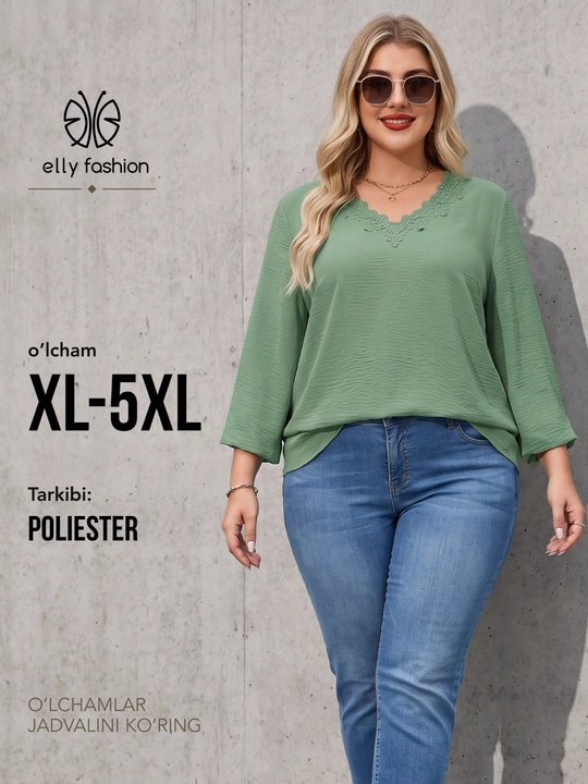 Ayollar bluzkasi katta o‘lchamdagi, V-o‘yiqli  kofta ELLY FASHION - 