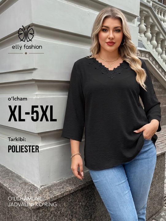 Ayollar bluzkasi katta o‘lchamdagi, V-o‘yiqli  kofta ELLY FASHION - 