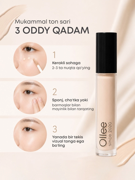 Консилер для лица увлажняющий OLLEE, 4.5 мл, для маскировки тёмных кругов и пятен