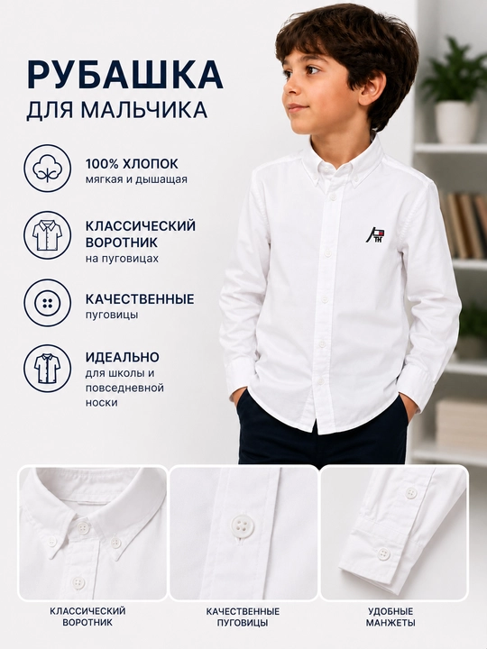 O‘g‘il bolalar uchun oq ko‘ylak - 