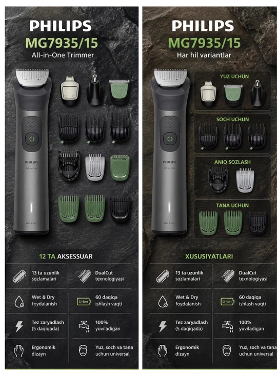Триммер Philips MG7935/15 Multigroom Series 7000, 15-в-1 для бороды, волос и тела